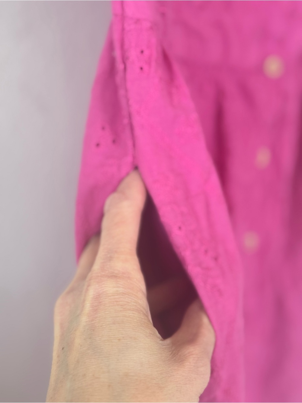 ENTRO Pink Eyelet Cotton Shirt Dress A Line Babydoll Short Sleeve S - Picture 4 of 10